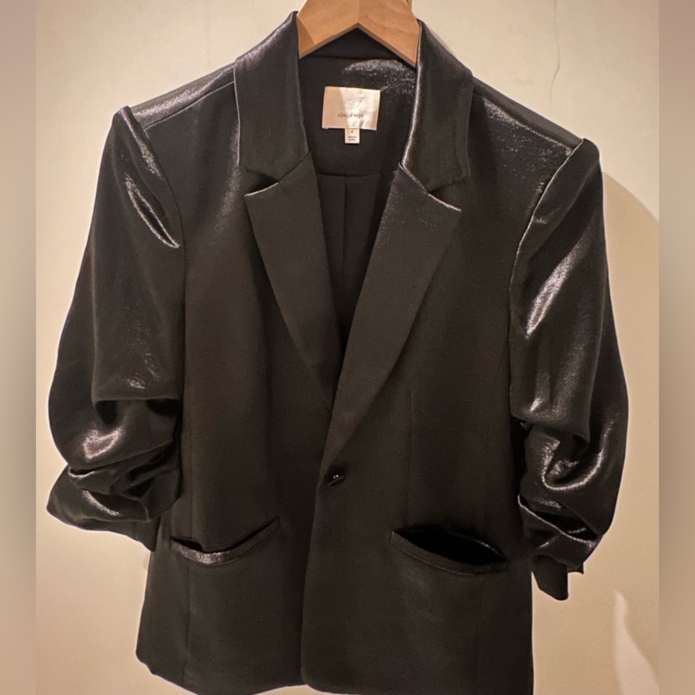 CINQ A SEPT BLACK SATIN BLAZER